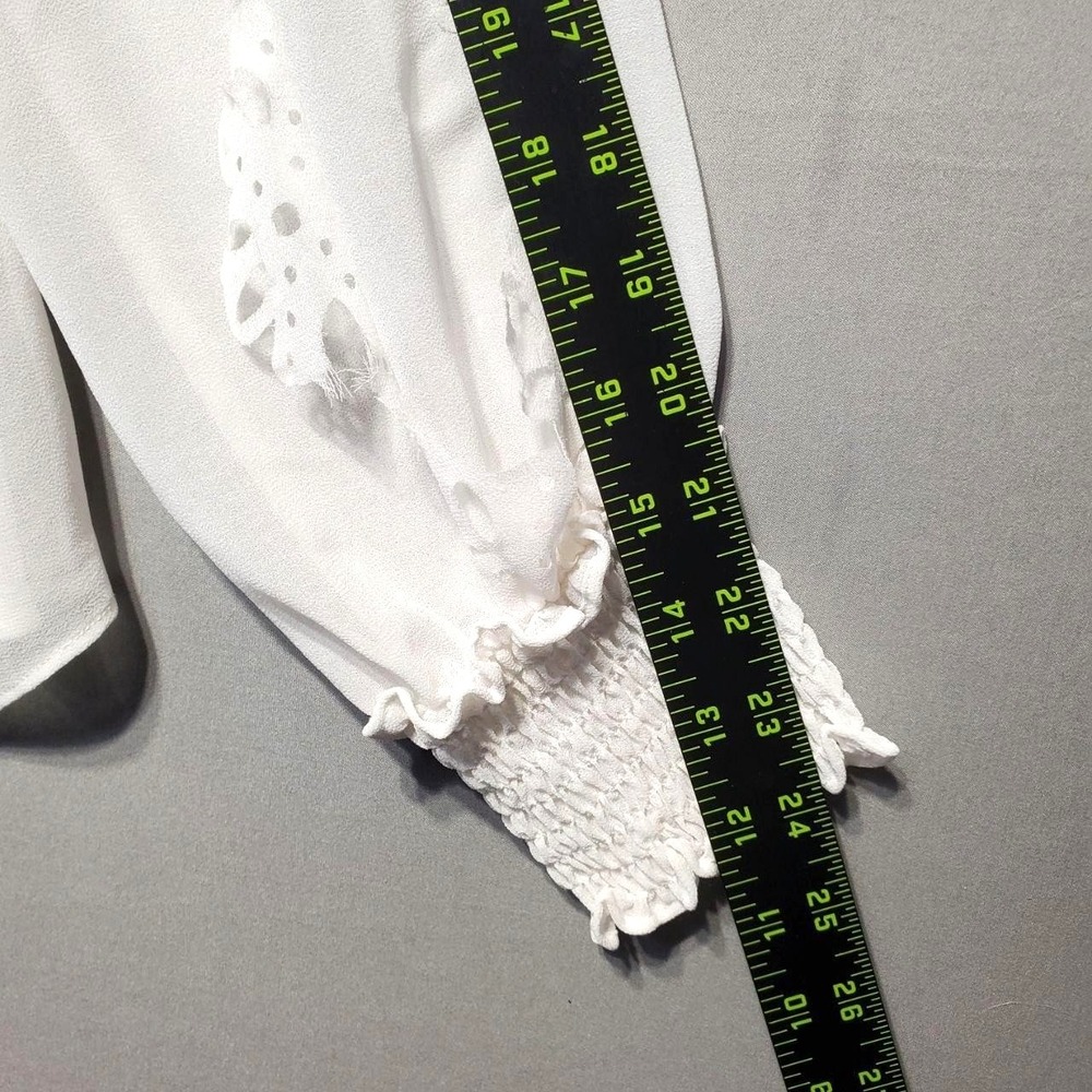 White House Black Market Sheer Ruffle Blouse Womens S White Chiffon Romantic - Picture 9 of 10